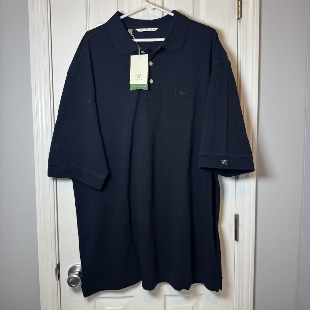 Cutter & Buck Polo Men's 3XL Navy Iberiabank Button Polo Short Sleeve NEW